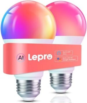 Lepro B1 AI Smart Light Bulbs – WiFi & Bluetooth RGBWW Color Changing LED Bulb Compatible with Alexa & Google Assistant, AI Generated Lighting, AI Voice Control, Music Sync, 2.4GHz Only, 2 Packs
