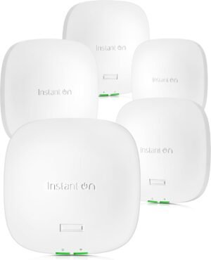 HPE Networking Instant On Access Point AP21 2×2 WiFi 6 Indoor Wireless Access Point (5 Pack) | Single-Room, Secure, Smart Mesh Support | Power Source Not Included | US Model (S1T08A-5PACK)