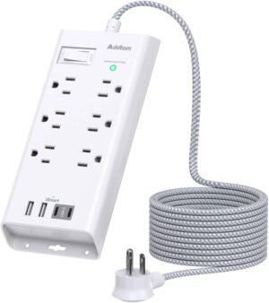 Addtam Power Strip Surge Protector 6 Outlets and 4 USB Ports(2 USB-C Ports) 5Ft Long Extension Cord, Flat Plug Overload Surge Protection Outlet Strip, Wall Mount for Home, Office and Dorm
