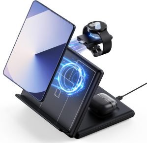 Wireless Charger for Samsung/Android, 3 in 1 Foldable Phone Charging Station/Stand for Galaxy Z Fold/Flip 6/5/4/3, S24/S23/S22/S21, Travel Watch Charger for Samsung Watch 7/6/5/4,for Buds3/2 Pro