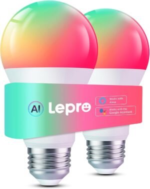 Lepro B2 AI Smart Light Bulbs – 1100LM WiFi & Bluetooth RGBWW Color Changing LED Bulb, Works with Alexa & Google Assistant, AI Generated Lighting, AI Voice Control, Music Sync, 2.4GHz Only, 2 Pack