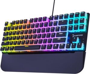 GAMEPOWER Suki TKL Wired Mechanical Gaming Keyboard, Programmable Macros RGB Lighting Customization, Tactile Blue Mechanical Switches Aluminum Base, Magnetic Wrist Support, 87 Keys, Blue Switch