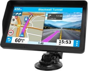 GPS Navigator for Car Truck RV, 9 inch Touch Screen Latest 2025 Map, Real Voice Spoken Turn-by-Turn Direction Reminding Navigation System for Cars, Vehicle GPS with Speed and Red Light Warning (Black)