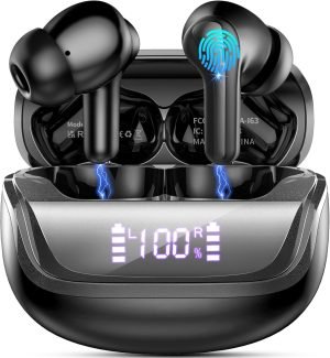 Wireless Earbuds, Bluetooth 5.4 Headphones Deep Bass Stereo, in-Ear Earphones with 4 ENC Noise Canceling Mic, 45H Playtime Dual LED Display Ear Buds, IP7 Waterproof Wireless Headphones for Android iOS