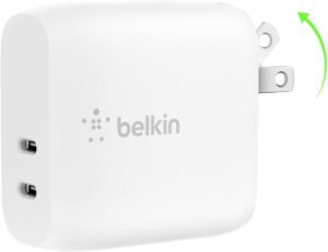 Belkin 40W Dual Port USB-C Wall Charger, USB-C Charger Fast Charging for iPhone 16, 15, 14, 13 Series, Pro, Pro Max, Plus, Mini, Samsung Galaxy S25, Galaxy S24, Pixel 9, iPad, AirPods, & More – White