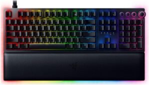 Razer Huntsman V2 Analog Gaming Keyboard: Adjustable Actuation via Analog Optical Switches – Rapid Trigger Mode – Chroma RGB Lighting – Magnetic Wrist Rest – Dedicated Media Keys & Dial – Black
