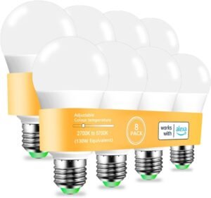 MELPO Alexa Light Bulb 130W Equivalent, Smart Light Bulbs Warm White to Daylight Tunable, A19 E26 Bluetooth LED Bulbs for Bedroom Kitchen Living Room Office（8 Pack） (8)