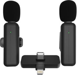 2 Pack Wireless Mini Lavalier Lapel Microphone for iPhone,Android Phone(2 in 1) – 80ft Cordless Clip on Dual Mics with Noise Reduction 5H Working Time for Video Recording Vlogging, YouTube, Interview