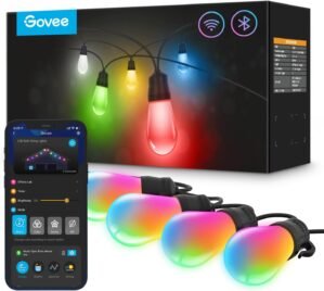 Govee Smart Outdoor String Lights H7021, RGBIC Warm White 96ft (2 Ropes of 48ft) LED Bulbs for Outdoor, WiFi Patio Lights Work with Alexa, Google, APP Control, IP65 Waterproof