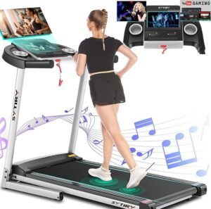 SYTIRY Treadmills for Home with TV Screen and WiFi,Smart Foldable Treadmill Machine,3D Virtual Sports Scene,HiFi Speakers,Popular APP for Social Networking,Video,and Search,Walking Treadmill