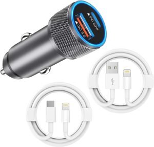 iPhone Car Charger,USB C Fast Car Charger[Apple MFi Certified] Apple Car Charging 38W Dual Port Car Charger Cigarette Lighter Adapter 2x3ft PD&QC 3.0 Lightning Cable for iPhone 14/13/12 Pro/11/Airpods