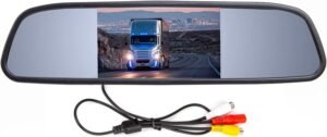 4.3 inch Car Video Monitor Auto Rear View Mirror LCD Screen 12V-24V Universal Mount Clip-On Current Mirror for Backup Camera/Front Camera/Media Player/Safety Driving 2 Ways RCA Input