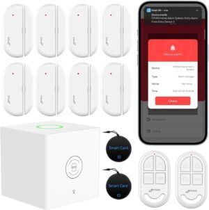 CPVAN Home Alarm System Wireless, DIY Smart Door/Window Alarm for Home Security, WiFi Alarm with Phone APP Alert 13 Pieces-Kit (Alarm Hub, 8 Door Sensors, 2 Remotes, 2 RFID Cards),Work with Alexa