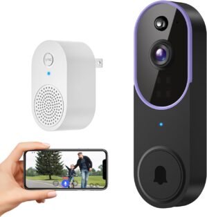1080P Smart Video Doorbell Camera Wireless with Free Chime, Human Motion Detection and Instant Alerts, Night Vision, 2-Way Audio, Rechargeable Battery, Cloud Storage, Home Security System