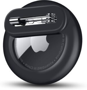 Apple AirTag Holder for Kids with Pin, Safe Hidden Lightweight GPS Tracker for Kids Compatible with Apple Air Tags for Child, Elderly, Pets Collar, Shoes (Black, 1 Pack)