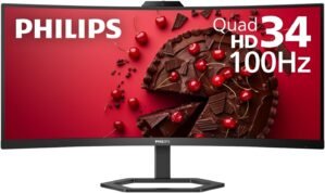 PHILIPS 34E1C5600HE 34″ UltraWide QHD 21:9 Monitor with Built-in Windows Hello Webcam & Noise Canceling Mic, USB-C Docking, Stereo Speakers, 100Hz, 4-Year Advance Replacement