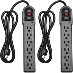 KMC 6-Outlet Surge Protector Power Strip 2-Pack, 900 Joules, 4-Foot Extension Cord, Overload Protection, Black