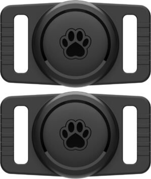 for Airtag Dog Collar Holder 2 Pack,Waterproof Dog Collar Holder for Apple AirTag, Silicone Air Tags Case for Dog Collars(Black)