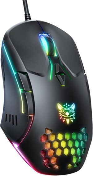 Wired PC Gaming Mouse: RGB Backlit, Adjustable DPI, 7 Buttons. Ergonomic for Office & Gaming on Windows/Mac/Linux/Chrome-Black