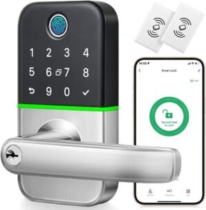 Keypad Smart Door Lock with Handle: Kucacci Keyless Entry Door Lock – Smart Lock for Front Door – Electronic Door Lock with Keypad for Exterior Door – Deadbolt Lever Alternative – Easy Installation