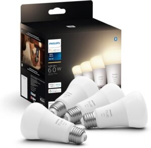 Philips Hue Smart 60W A19 LED Bulb – Soft Warm White Light – 4 Pack – 800LM – E26 – Indoor – Control with Hue App – Works with Alexa, Google Assistant and Apple Homekit