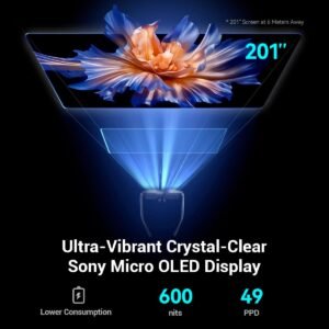 RAYNEO Air 2 AR Glasses -（New Pack） Smart Glasses with 201″ Micro OLED, XR Glasses 120Hz 600nits Brightness, VR Glasses 1080P Video Display Glasses – Black