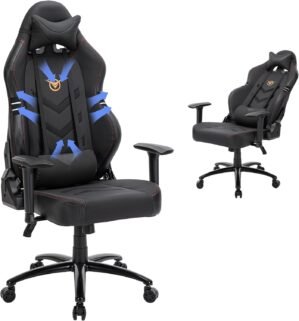 Big and Tall Gaming Chair 350lbs-Racing Style Computer Gamer Chair,Ergonomic Desk Office PC Chair with Wide Seat, Reclining Back, Adjustable Armrest for Adult Teens-Black/Grey