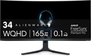 Alienware AW3423DWF Curved QD-OLED Gaming Monitor – 34-inch Quantum Dot OLED 0.1Ms 165Hz 21:9 Curved Display, 99.3% DCI-P3 Color Gamut, VESA DisplayHDR True Black 400, AMD FreeSync Premium Pro – Black