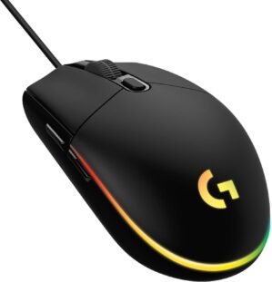 Logitech G203 Wired Gaming Mouse, 8,000 DPI, Rainbow Optical Effect LIGHTSYNC RGB, 6 Programmable Buttons, On-Board Memory, Screen Mapping, PC/Mac Computer and Laptop Compatible – Black