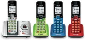 VTech CS6529-4B 4-Handset DECT 6.0 Cordless Phone with Answering System and Caller ID, Expandable up to 5 Handsets, Wall-Mountable, Blue/Green/Red/Silver