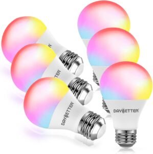 DAYBETTER Smart Light Bulbs, RGBCW Wi-Fi Color Changing Led Bulbs Compatible with Alexa & Google Home Assistant, A19 E26 9W 800LM Multicolor Bulb, No Hub Required, 6 Pack