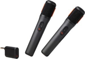 JBL PartyBox Wireless Mic – 2X Digital Wireless Microphones, Rechargeable Battery (20hrs – 700mAh), Clear Voice, Crisp Sound, Stable 2.4GHz Connection, Compatible with All PartyBox Speakers (Black)