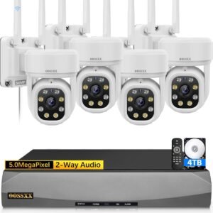 (Auto-Tracking & 2-Way Audio) WiFi PTZ Outdoor Security Camera System Pan 5MP Wireless Cameras System 10 Channel NVR Video Surveillance DVR Set