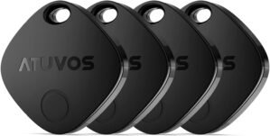 ATUVOS Air Tags-4 Pack, Bluetooth Luggage Tracker Works with Apple Find My APP (iOS Only, Not for Android), Keys Finder and Item Locator for Luggage, Backpack, Suitcases, Replaceable Battery (Black)