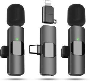 2 Pack Wireless Lavalier Microphone for iPhone, iOS and Android Phone, Lapel Mic Noise Reduction Plug-Play Mini Microphone for Video Recording, Interview, Podcast, Vlog, Tiktok, YouTube, Gift