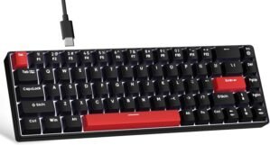 FFJ Portable 60% Mechanical Gaming Keyboard, Anti-ghostin, White LED Backlight, Compact 68 Keys Mini Wired Keyboard with Linear Red Switch for Windows Laptop PC Mac Gamer – Black