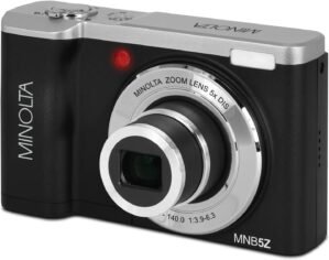 Minolta 56 Mega Pixels Dual Lens Point & Shoot Digital Camera with 5X Optical Zoom & 5K Ultra HD Video, Black