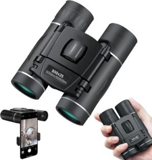 300×25 Binoculars for Adults and Kids, High Powered Mini Pocket Binoculars with Phone Adapter, Waterproof Compact Binoculars for Bird Watching, Hunting, Concert, Theater, Opera, Traveling, Sightseeing