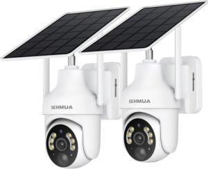 SEHMUA 2K Solar Security Cameras Wireless Outdoor, 2 Pack 360° View Pan/Tilt WiFi Security Camera Outside with Color Night Vision,Easy to Install, PIR Alarm, 2-Way Audio