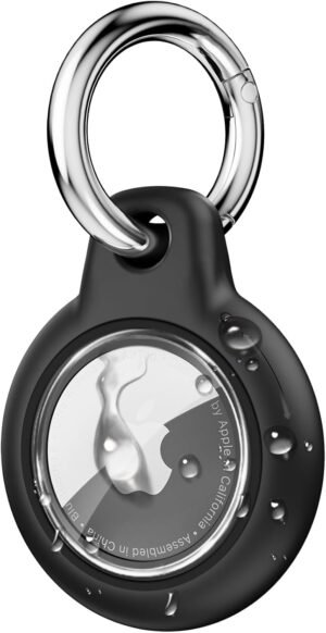 Upgrade Waterproof Airtag Holder with Apple Airtag Keychain, Hard PC Air Tag Case, Anti-Scratch and Shock Air tag Holder, Airtags Accessories for Apple Tag Holder, Cover for Dog,Car Key,Luggage-Black