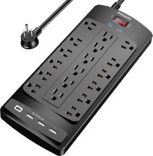 18 Outlets Surge Protector Power Strip – 6 Feet Flat Plug Heavy Duty Extension Cord with 18 Widely Outlets and 4 USB Ports, 2100 Joules, Black, ETL Listed