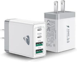 [2-Pack] USB C Wall Charger, 40W Fast USB C Charger Block, 4-Port PD Power Adapter + QC Wall Plug Multiport Type C Charging Block Cube Compatible with iPhone 15 14 13 12 11 Pro Max XR XS 8 7, Samsung