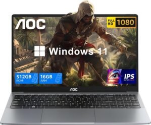 AOC Laptop Computer 16GB RAM 512GB SSD Gaming Laptops 15.6 Inch FHD Screen Premium Laptop (Up to 3.6GHz) Windows 11 Laptop Computer, Light&Thin, Metal Shell, Webcam, Type-C, USB3.2
