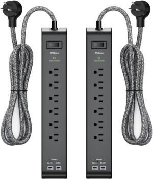2 Pack Surge Protector Power Strip with 6 Outlets 2 USB Ports 5-Foot Long Heavy-Duty Braided Extension Cords Flat Plug 900 Joules 15A Circuit Breaker Wall Mount for Home Office ETL Listed