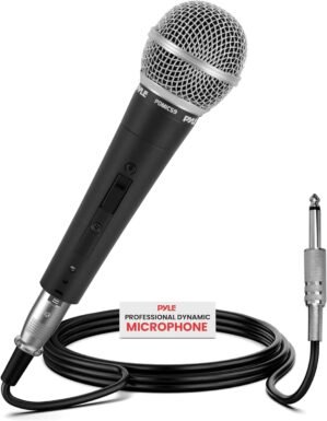 Pyle Professional Dynamic Vocal Microphone – Moving Coil Dynamic Cardioid Unidirectional Handheld Microphone with ON/OFF Switch Includes 15ft XLR Audio Cable to 1/4” Audio Connection – PDMIC59