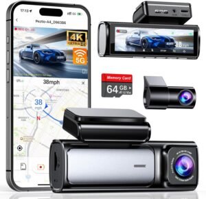 4K Dash Cam Front and Rear, Built-in 5G WiFi GPS, 64GB Card Included, 3.59” IPS Screen Dash Camera for Cars, Dual Dashcam with G-Sensor, Loop Recording, WDR, Night Vision, 24H Parking Monitor