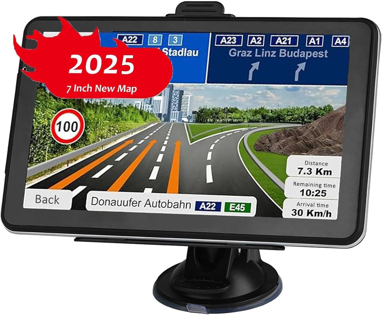 GPS Navigation for Car, Latest 2025 Map 7 inch Touch Screen Car GPS 256-16GB, Voice Turn Direction Guidance, Support Speed and Red Light Warning, Pre-Installed North America Lifetime map Free Update