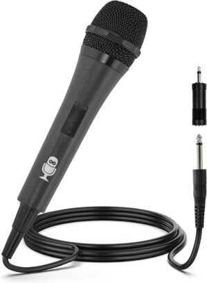 Singing Machine Wired Microphone for Karaoke, (Black) – Unidirectional Dynamic Vocal Microphone – Plug-in Microphone for Karaoke Machine, AMP, & Speaker – Mic for Singing, Public Speaking, & Parties