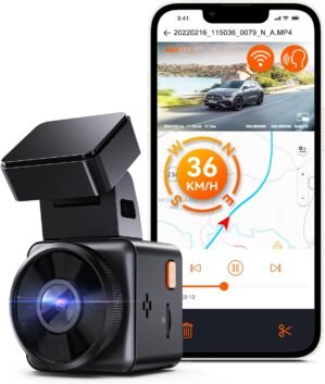 Vantrue E1 Lite 1080P WiFi Mini Dash Cam with GPS and Speed, Free App, Voice Control Detachable Dash Camera, 24 Hours Parking Mode, Night Vision, Motion Detection, Loop Recording, Support 512GB Max