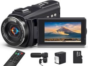 8K Video Camera 64MP Camcorder, 18X Digital Zoom with IR Night Version Vlogging Camera for Youtube, 3.0″ IPS Touch Screen with one 4500mAh Battery, 32GB TF Card, Remote Control, Mic, and Adapter